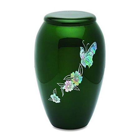 URNSDIRECT2U Urnsdirect2u 7535-10 Mop Butterfly On Adult Cremation Urn; Green - 220 cu. in. 7535-10